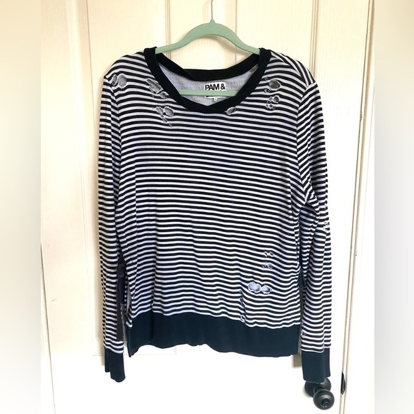 Pam & Gela Striped Distressed Sweatshirt - Picture 3 of 6